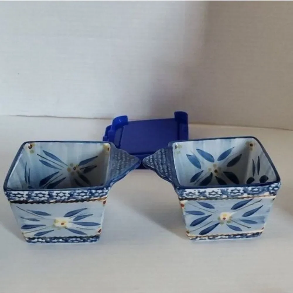 Temp-tations Ramekins Old World Ovenware Bakeware Cookware 10 oz Blue Lids
